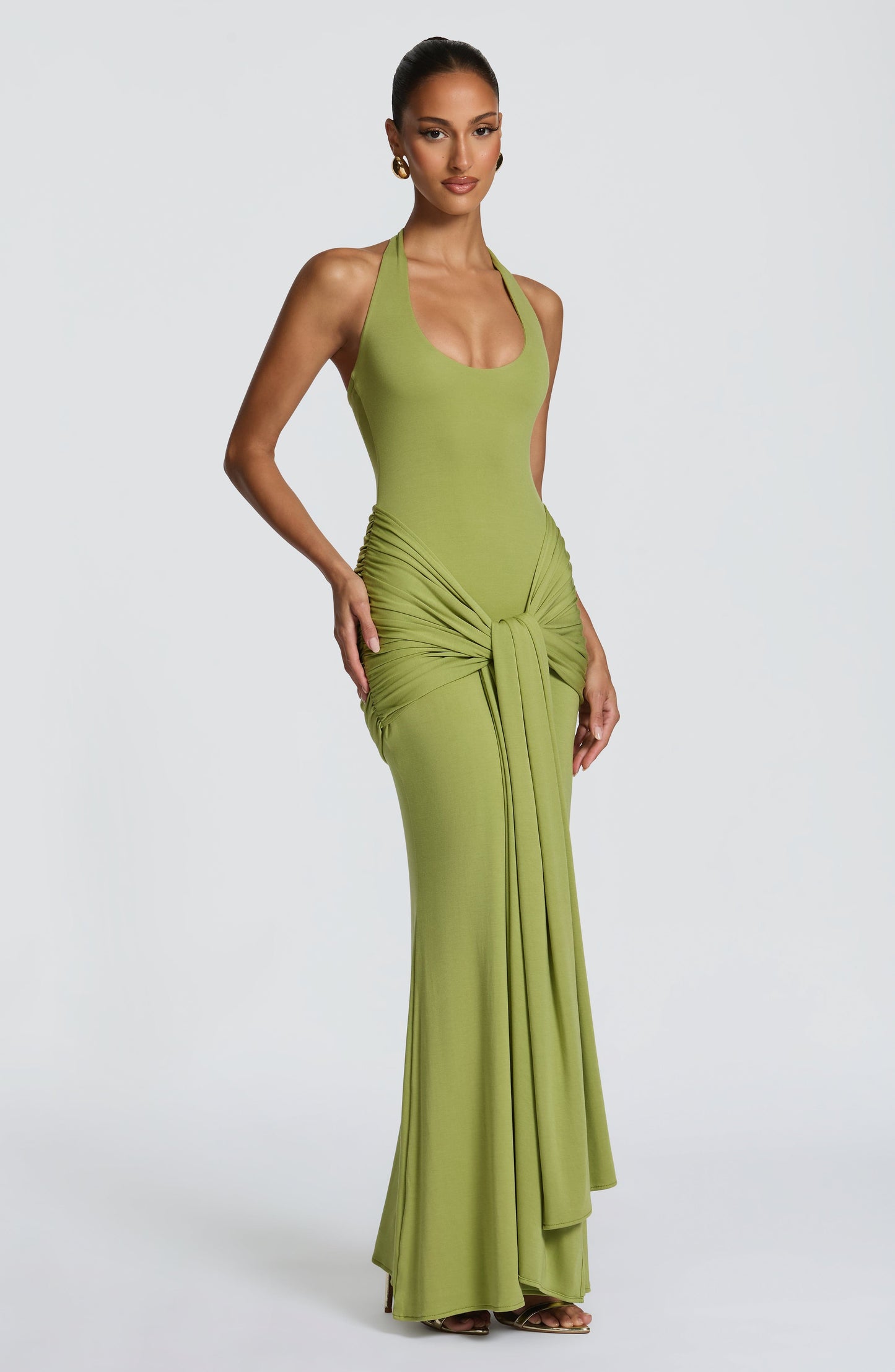Constanza™ - Vestido de Gala Satinado en Verde Oliva