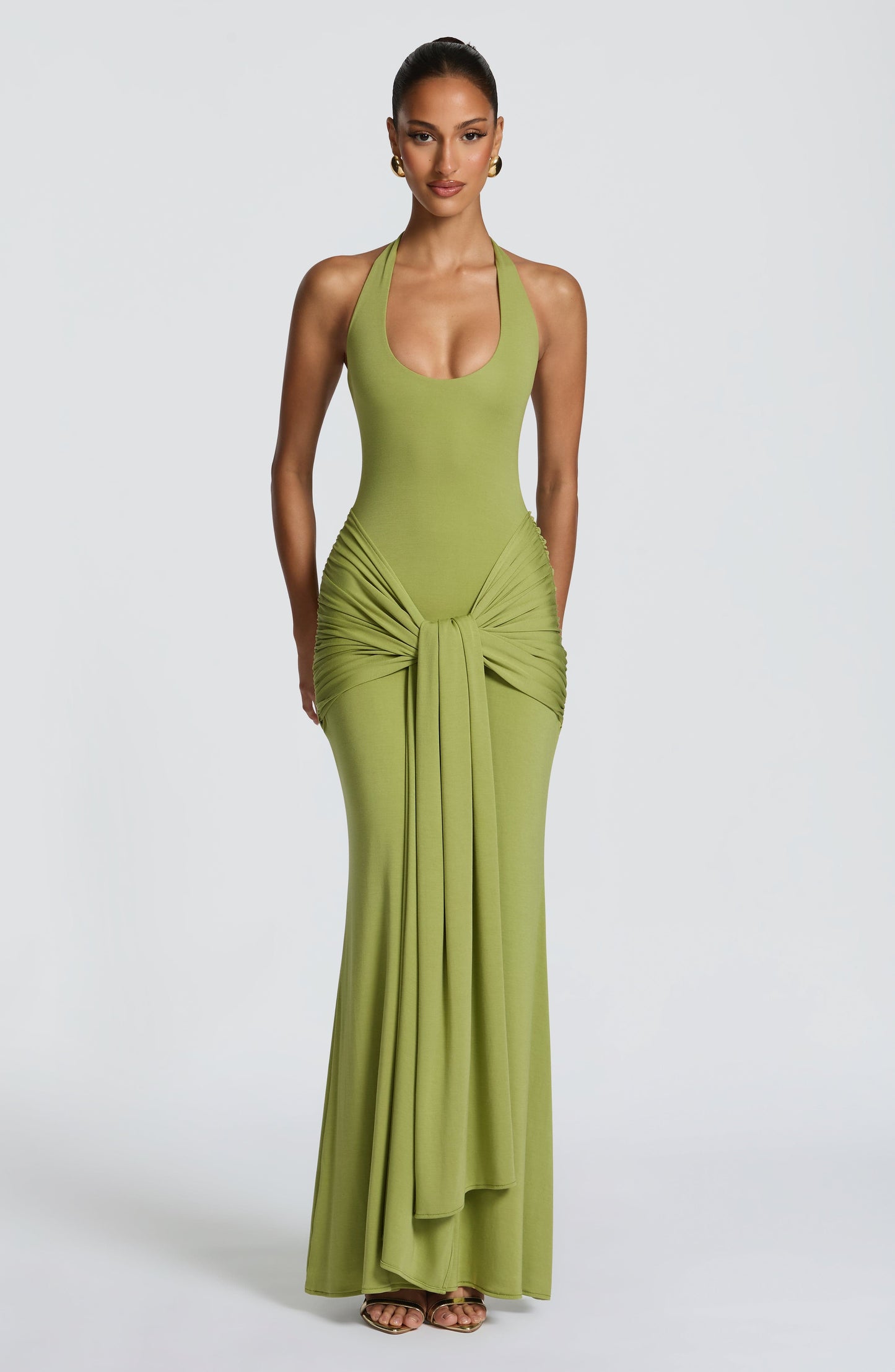 Constanza™ - Vestido de Gala Satinado en Verde Oliva